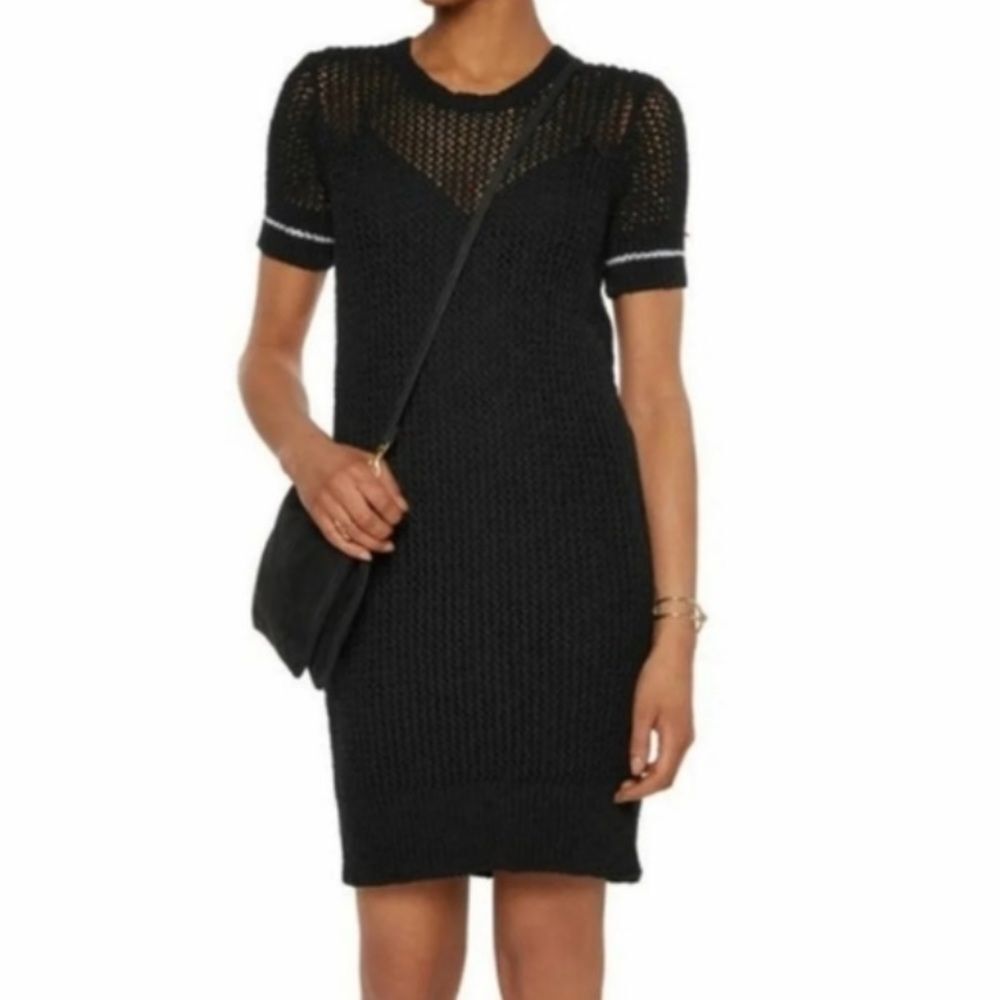 James Perse Black Open Knit Sweater Dress